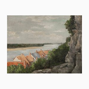 Französischer Künstler, Klippe am Flussufer, Öl auf Holz, Frühes 20. Jh., Gerahmt