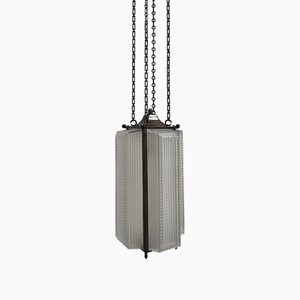 Lanterna da soffitto vintage industriale a quattro pannelli di Holophane, anni '20