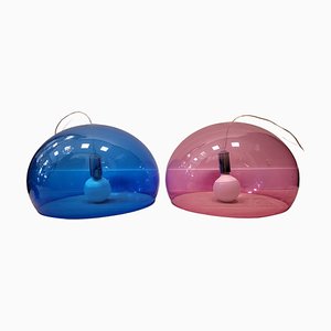 Lampade a sospensione modello Fl/Y blu e rosa di Kartell, Italia, anni '90, set di 2