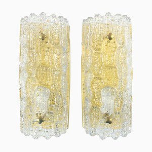 Scandinavian Glass & Brass Wall Lights attributed to Carl Fagerlund for Orrefors & Lyfa, 1960s, Set of 2