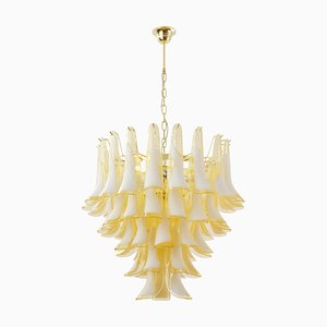 Murano Glass Petal Suspension Lamp in Amber & White Color, Italy, 1990s