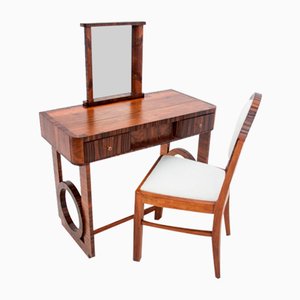 Art Deco Dressing Table & Chair, Poland, 1940s, Set of 2