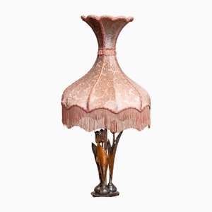 Silver-Plated Table Lamp with Three Tulips & Velvet Diabolo Shape Shade, 1965