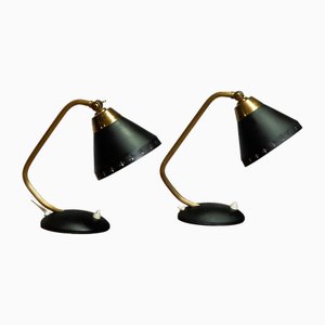 Perforated Black & Brass Table Lamps attributed to Erik Wärnå for Ewa Sweden, 1950s, Set of 2