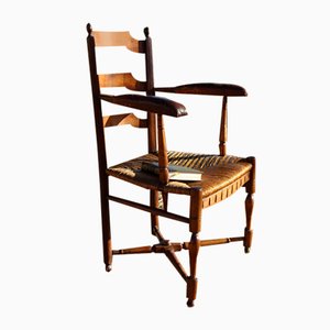 Straw & Leather Armchair, 19th Century