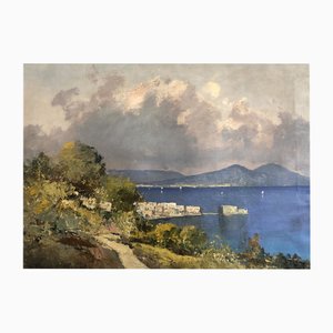 Ugo Maresca, Baie de Naples et vue sur le Vésuve, Huile sur Toile