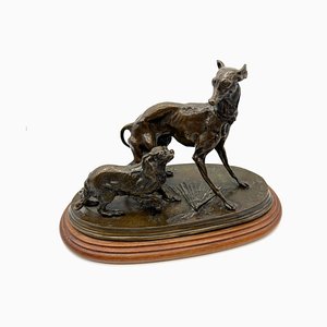 Pierre Jules Mene, Greyhound de bronce y King Charles Spaniel, 1870, Bronce