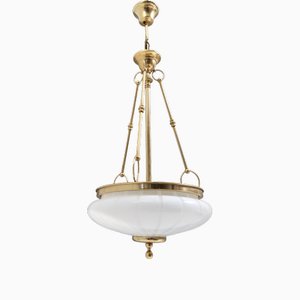 Vintage Murano Glass and Brass Ceiling Light in Neoclassical Style, Italy, 1960s
