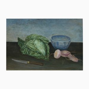 Luigi Venturi, Nature morte au navets et choux, 1958, Öl auf Holz, gerahmt