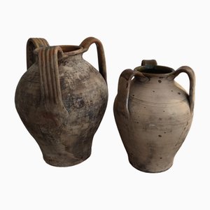 Vasi antichi a tre mani in terracotta, Italia, inizio XIX secolo, set di 2