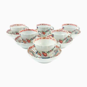 Tazas de té y platillos de porcelana Imari de Meissen, siglo XIX, Alemania. Juego de 6