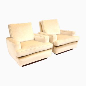 Set of Vintage Armchairs with Cream Velvet Upholstery, 1970s