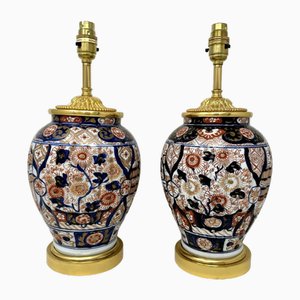 Antique Japanese Imari Porcelain Ormolu Table Lamps, Set of 2