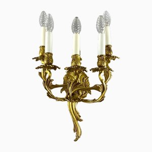 Vintage Rococo Bronze Wall Lamp with Five Sconces