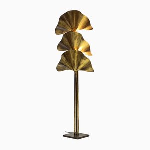 Brass Ginkgo Floor Lamp by Tommaso Barbi, 1970s
