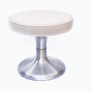 Vintage Space Age Stool with Chrome Base & White Vinyl Top, 1970s