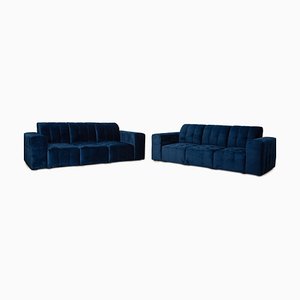 Bloom Samt Sofa Set in Blauem 3-Sitzer von Iconx Switzerland, 2er Set