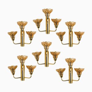 Flower Glass and Brass Wall Sconce from Hille, Germany, 1960s