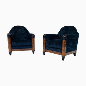 Fauteuils en Velours Bleu, Hongrie, 1920s, Set de 2