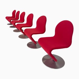 Mid-Century Modern Red System 123 Chairs by Verner Panton, Denmark, 1973, Set of 6