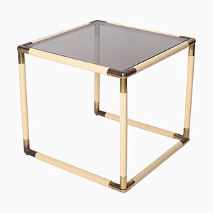 Brass & Cream Enameled Metal Square Coffee Table from Tommaso Barbi, Italy, 1970s