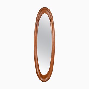 Mid-Century Campo & Graffi Curved Teak Wood Oval Wall Mirror, Italy, 1960s