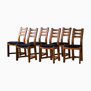 Chaises Brutalistes Modernes en Pin et Laine, Danemark, 1970s, Set de 6