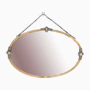 Arts and Crafts Brass Framed Oval Mirror, 1890s