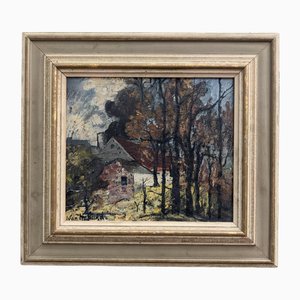 Cottage in Forest Landscape, 1950s, Oil on Board