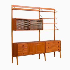 Vintage Scandinavian Modular Bookcase with Shelves in Teak, Glass Cabinet and Dresser, Norway, 1960s