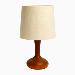 Lampada da tavolo minimalista in teak con paralume in tessuto di seta originale di Domus, anni '80