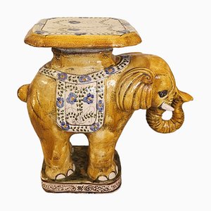 Mid-Century Glazed Ceramic Elephant Garden Drinks Table