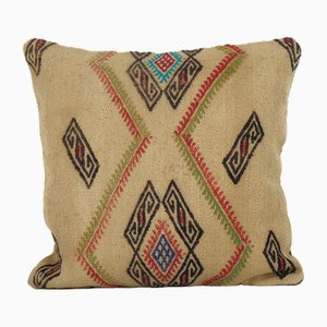 Federa Kilim decorativa fatta a mano color sabbia