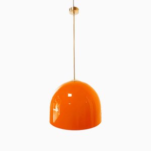 Orange Dome Ceiling Light with Brass Rod