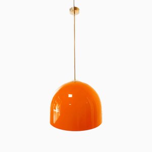 Orange Dome Deckenlampe mit Messingstab