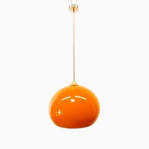 Orange Dome Ceiling Light with Brass Rod