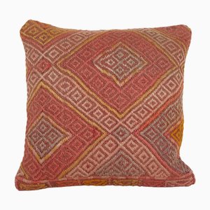 Funda de cojín Kilim lumbar Cicim rojo oblongo oriental turco pequeño