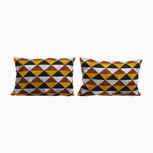 Yellow Velvet Lumbar Ikat Cushion Covers, Set of 2