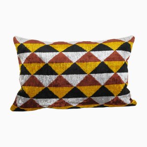 Turkish Triangle Colorful Velvet Ikat Lumbar Cushion Cover