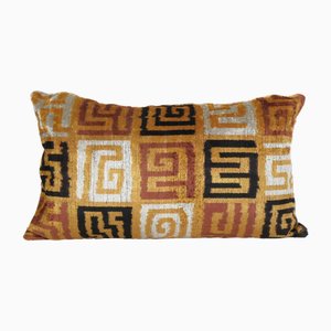 Colorful Golden Velvet Lumbar Ikat Cushion Cover