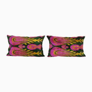 Housse de Coussin Ikat Rose à Motif Tulipe, Set de 2