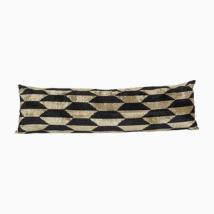 Long Faded Bronze and Black Velvet Ikat Cushion Cover