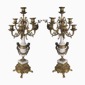 Antique Marble and Gilt Bronze Candle Holders, France, 19th Century, Set of 2