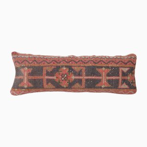 Fodera per cuscino lombare vintage etnica fatta a mano in morbida lana rossa