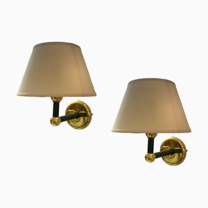 Italian Sconces in Brass and Olive Green, 1980s, Set of 2