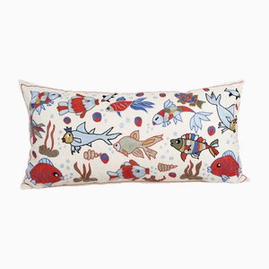 Housse de Coussin Suzani Motif Animal Aquarium Brodé à la Main