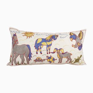 Housse de Coussin Suzani Ouzbek Broderie Oiseau Vintage Longue