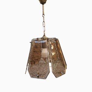 Lámpara colgante italiana de latón y vidrio, años 70