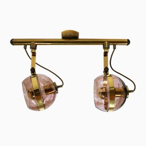 Italian Brass Hanging Lamp with Two Smoke Glass Balls, 1960s