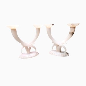 Vintage Alabaster and Onyx Candleholders attributed to Tomaso Buzzi, Italy, 1940s, Set of 2